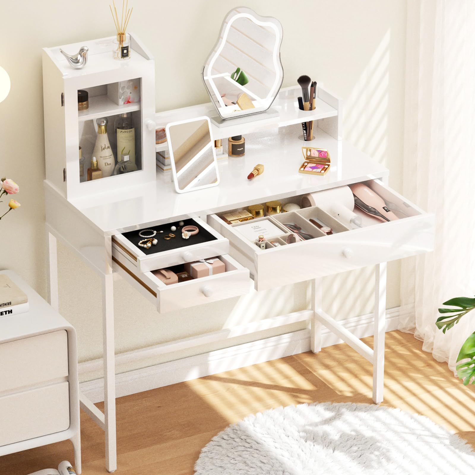 Tocador personalizado de comercio exterior Mesa de maquillaje blanca Dormitorio de niña Apartamento pequeño con cajón Escritorio de maquillaje estilo crema