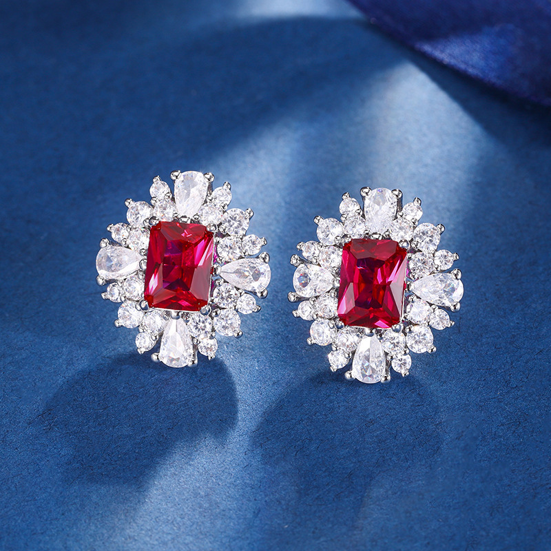 Zhuang Sheng joyas cobre Fondo chapado en oro joyería traje simulación corindón rojo avanzado traje retro femenino 10*12-6*8