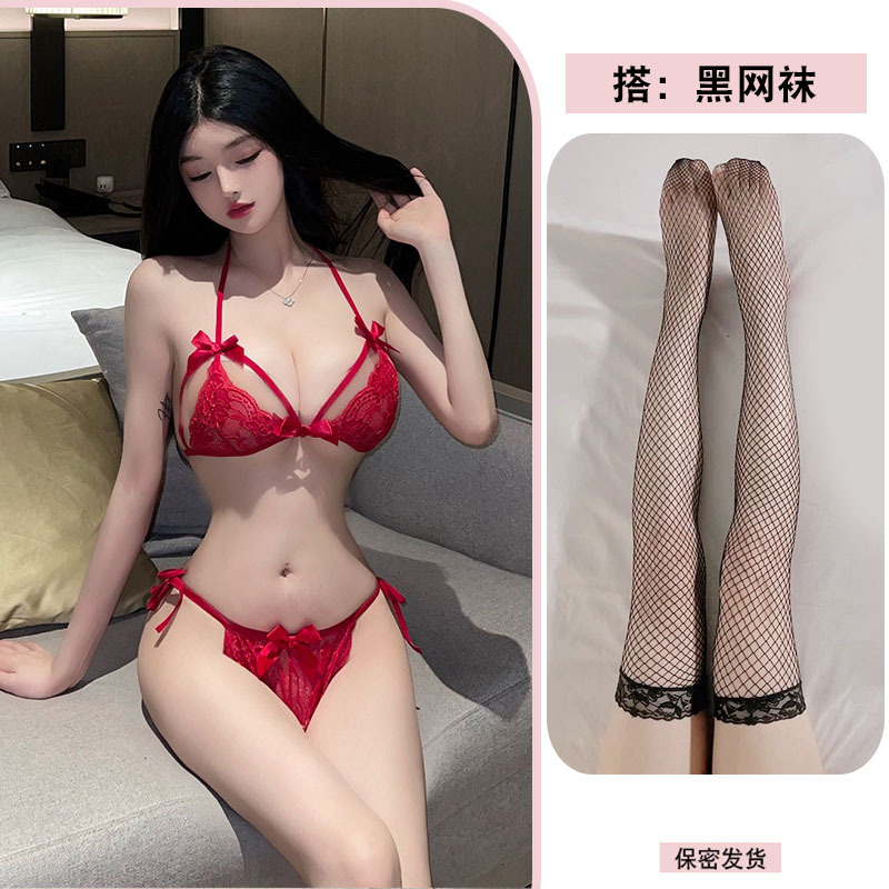 버건디 쓰리포인트 슈트 + 블랙 망사스타킹