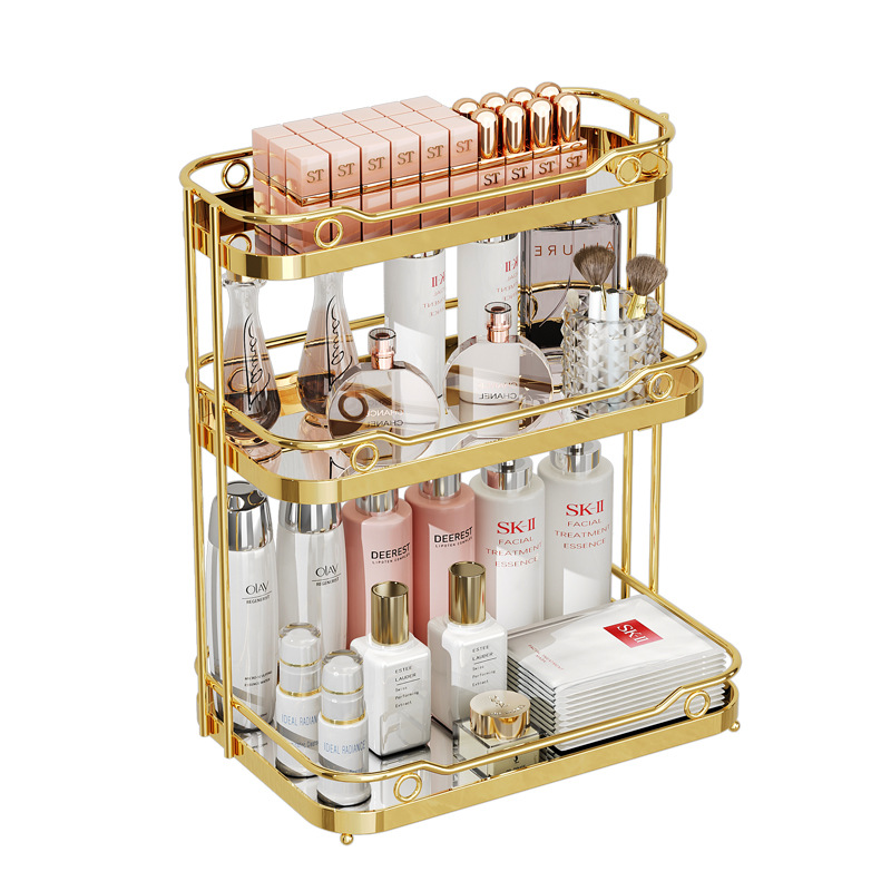 玻璃化妆品收纳架防尘家用大容量桌面口红梳妆台护肤品网红置物架