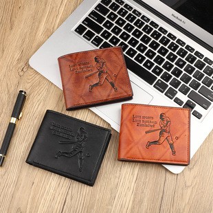 Cross-border European and American style baseball player character men's wallet short large capacity 20% discount coin bag multi-card small wallet