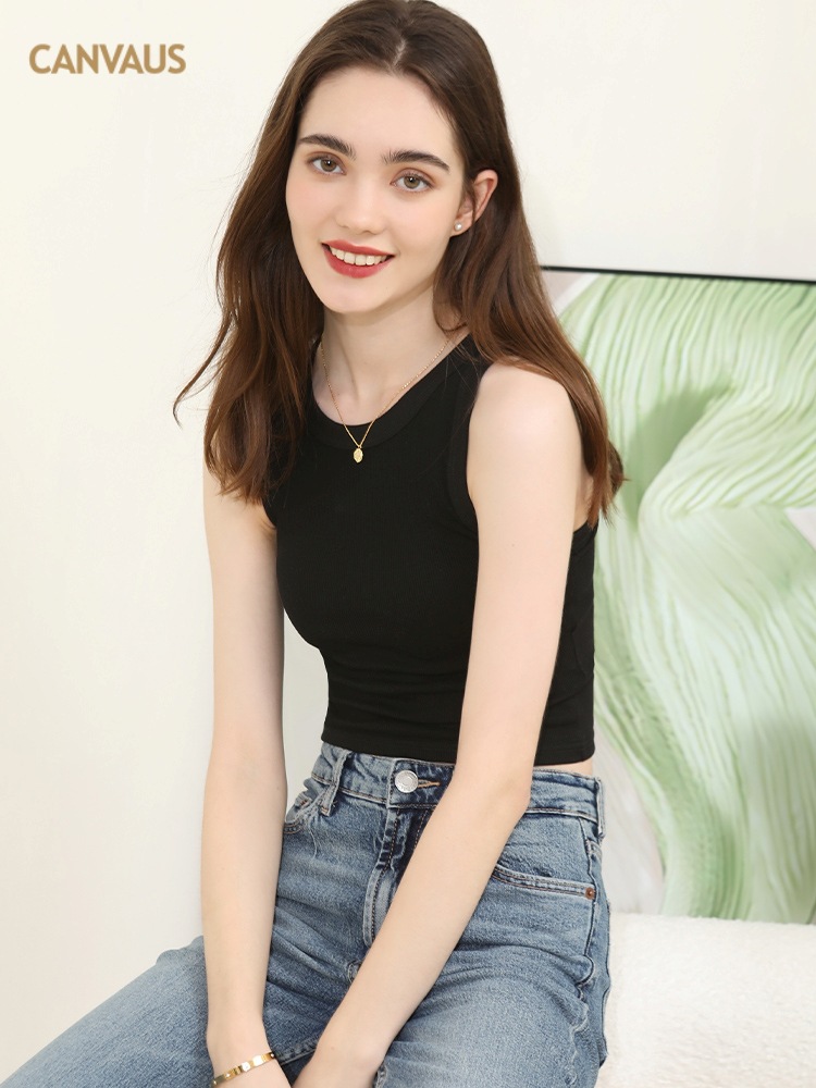 Canvaus blanco camisola desgaste interior de las mujeres con el cojín del pecho verano tocando fondo Corto Hot Girl sexy Slim top