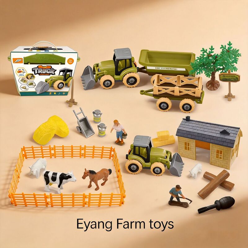 Farm Toy Tractor with Small Animal Statue and Fence Toy Set Farmer's Car Disassembly and Assembly Hands-On Truck
