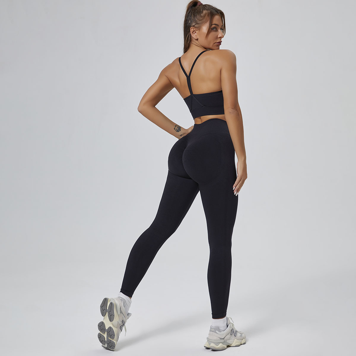 Selección estricta de Europa y Estados Unidos sexy transfronterizo de cintura alta mel melonía de caderas elevación de ropa de base apertada nuevo bra fitness set