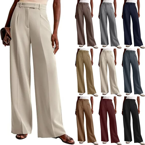 Amazon High-Waisted Drapey Solid Color Wide-Leg Pants, Foreign Trade European and American Style Loose Casual Straight-Leg Women's Business Suit Pants
