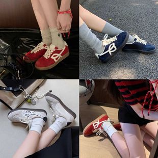 Vintage Classic Red German Training Shoes Women's 2024 New All-match Platform Forrest Gump Shoes Leather Casual Sports Sneakers for Women