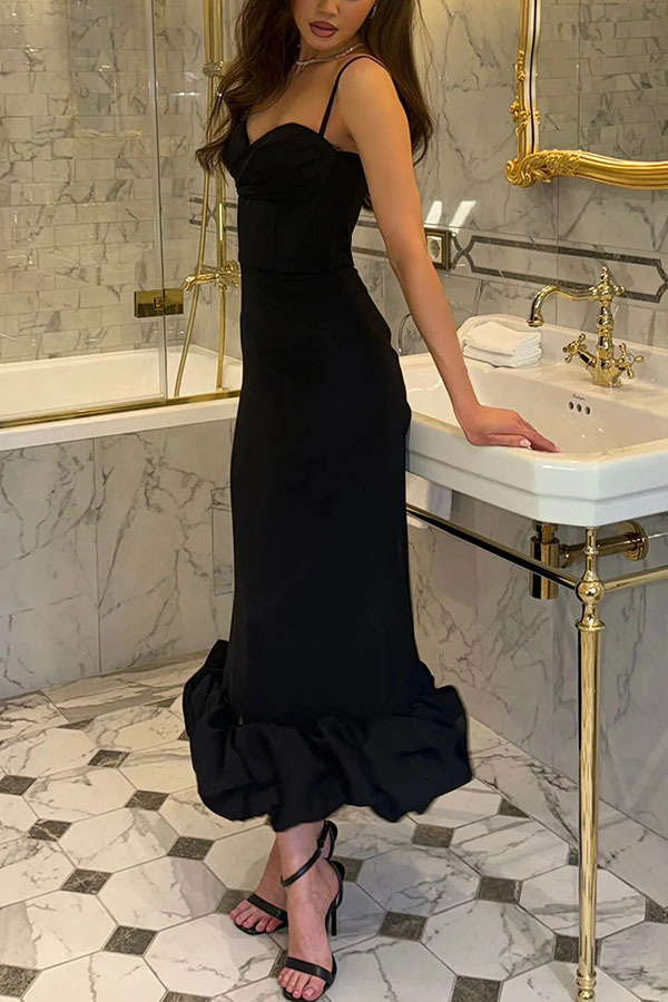 Elegant Solid Colour Strap Dress For Women Slim Fit Swing Style_voghion.com
