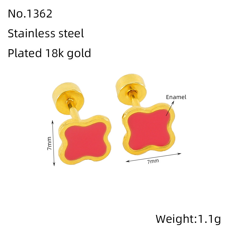 Pendientes de Acero de Titanio con Diseño de Trébol de Cuatro Hojas Estilo Francés Minimalista, Multicolores, Antidesvanecimiento, Mini Pendientes de Alta Gama para Mujer