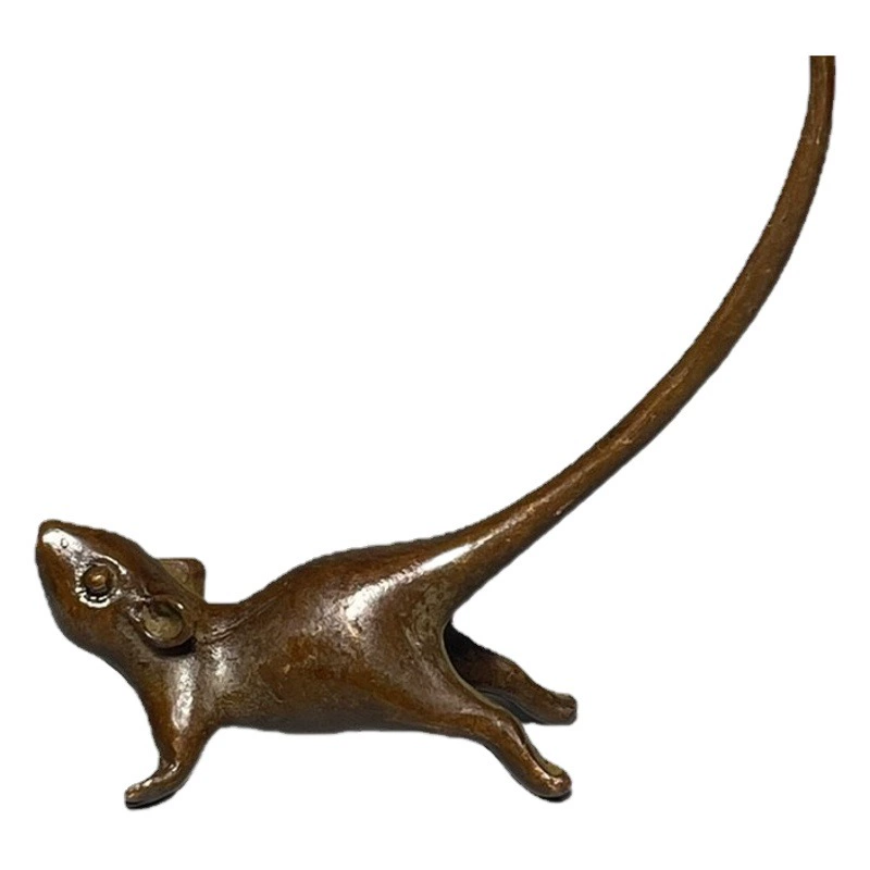 Античный Твердый Медный Зодиак Маленькая Мышь Счастливый Длинный Хвост Мышь Творческий Симпатичный Чай Церемонии Чай Украшения Для Животных