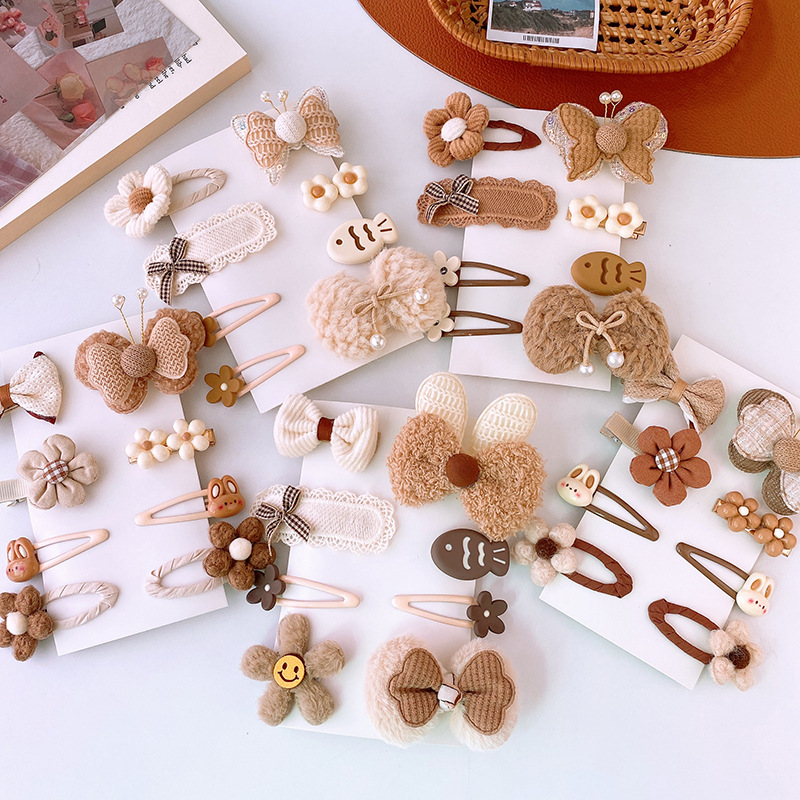 50g Weight Hair Clip Hair Accessories Type 1 Set Quantity Anniversary, Banquet, Street Occasion Mixed materials Material Floral, Bow Knot Pattern Kid'S Gender Sweet Style 8 Cream And Coffee-Colored Plush Fabric Bowknot Press Clip Flower Cartoon Rabbit Children Barrettes BB Clip Sweet Hair Accessories 无