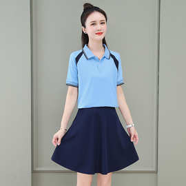 运动套装女夏季2024新款翻领t恤休闲短袖polo衫羽毛球服潮
