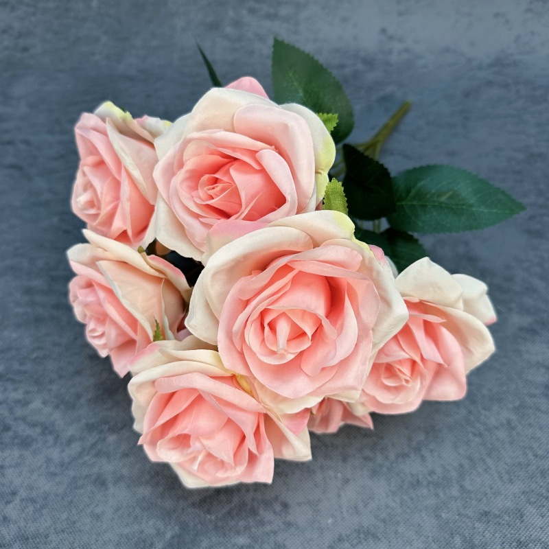 Simulación de 9 grandes ramos de rosas boda decoración del hogar decoración flor de seda transfronteriza hecha a mano adornos de flores falsas al por mayor