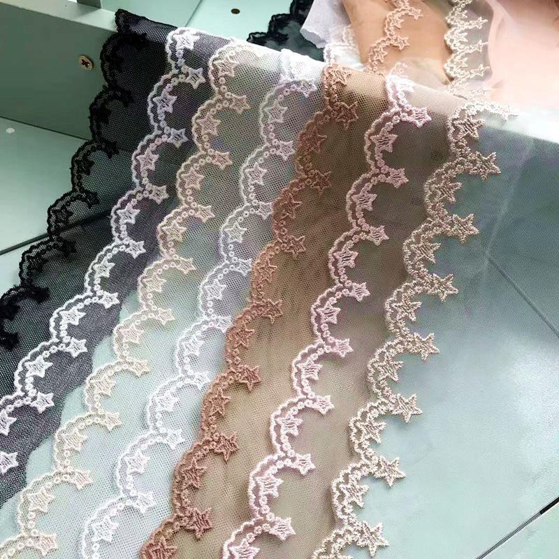 천연 레이스 밴드 폭 5-7.5cm 별 모양 장식 실크실 면사 메쉬 자수 아동복 웨딩드레스 코스프레 의류 부자재