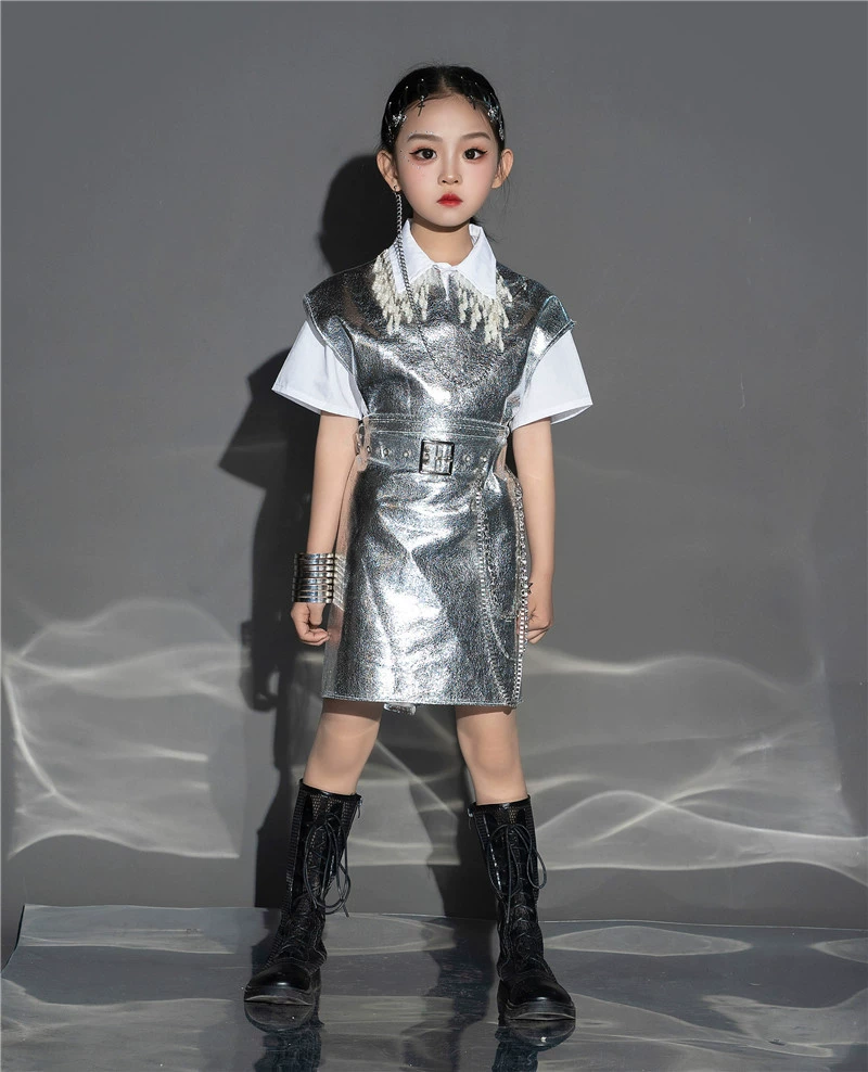 Девочки набор серебра Tide Sweet Sweet Cool Light Luxury Rock Future Technology Theme Waves Model Card Clothing