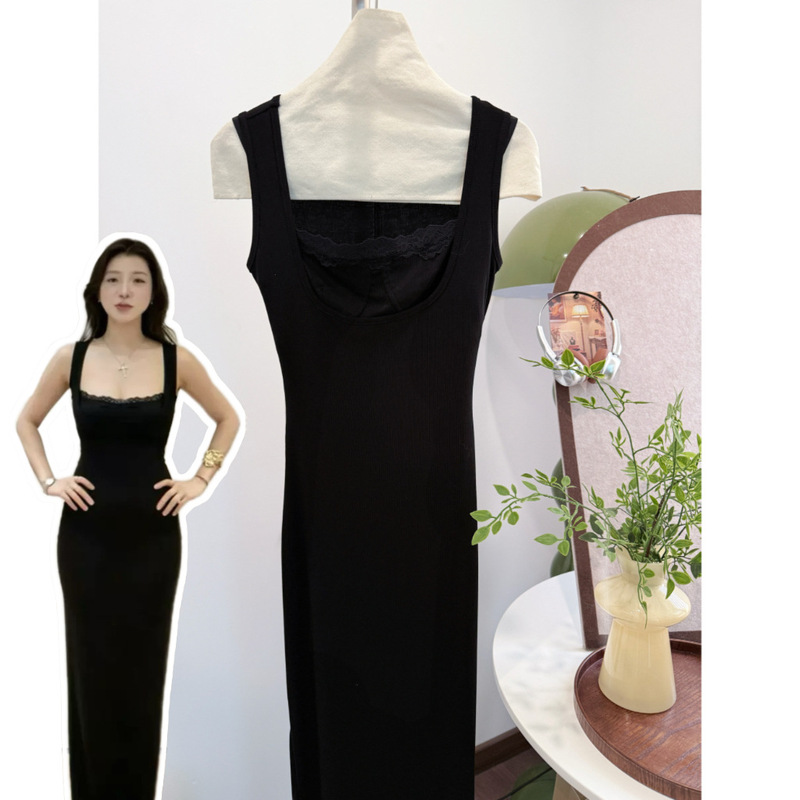 In Stock/Stay-At-Home Girl D*Ay Supermodel Dress New Kardashian Style Lace-Trimmed Sexy Spaghetti Strap Dress Square Neck Slimming Long Dress! In Stock/Stay-At-Home Girl D*Ay Supermodel Dress New Kardashian Style Lace-Trimmed Sexy Spaghetti Strap Dress Square Neck Slimming Long Dress!