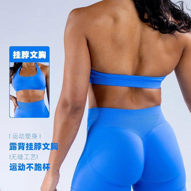 Halter Neck Backless Yoga Bra Seamless Sports Bra Quick-Drying Outdoor Training Fitness Body Beauty Back Sling for Women