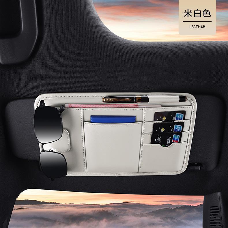 Car sun visor storage artifact multi-function light barrier glasses bag card driving identification clip car storage cover