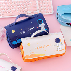 New cartoon elementary school student pen bag large capacity hand-held stationery bag creative astronaut storage bag stationery box wholesale