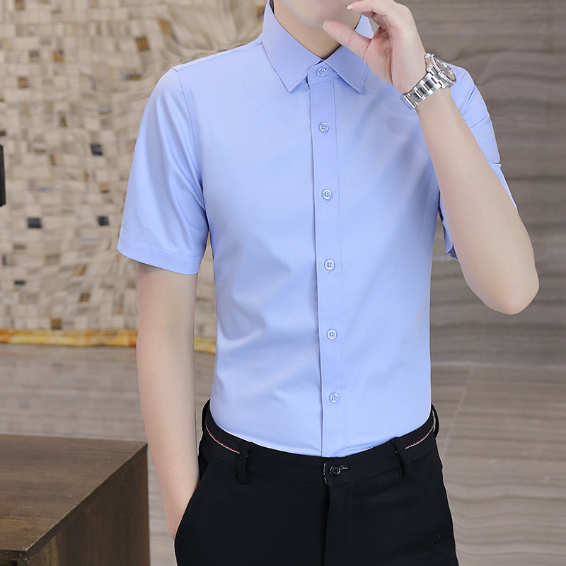[Goldfish] Summer Bamboo Fiber Non-ironing Short-sleeved Shirt Men's High-grade Pendant Sense Business Shirt Professional Dress Shirt