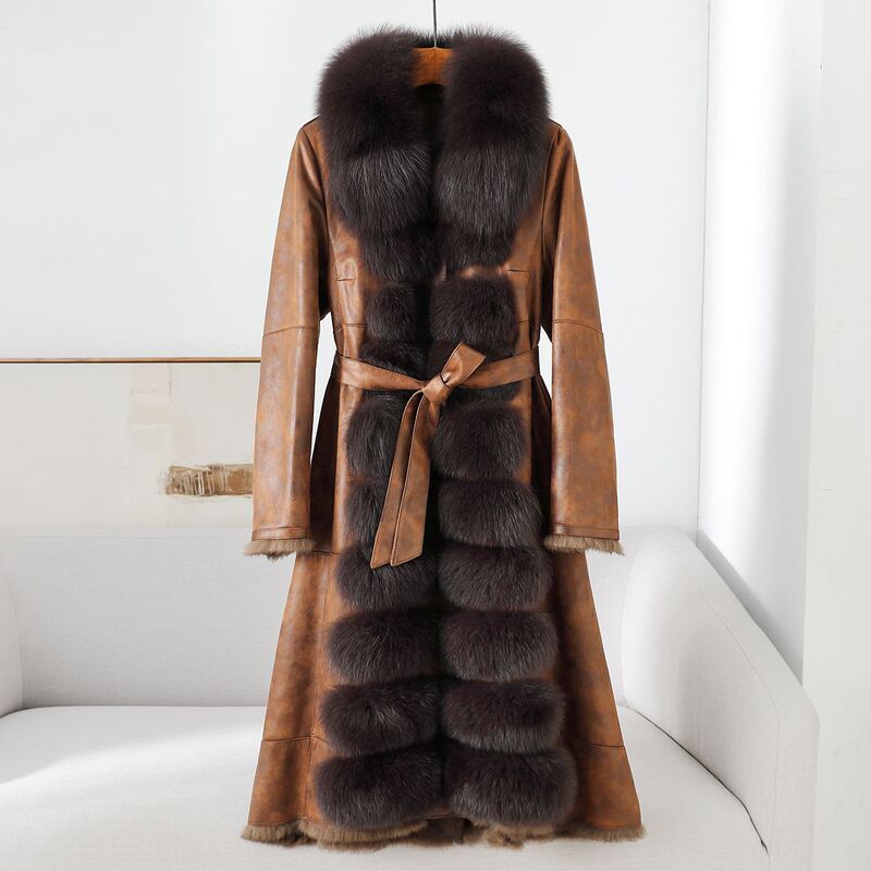 Factory Ready Stock 2025 New Product Slim Fit Rabbit Fur All-In-One Coat Fox Fur Collar Women's Genuine Fur Outwear