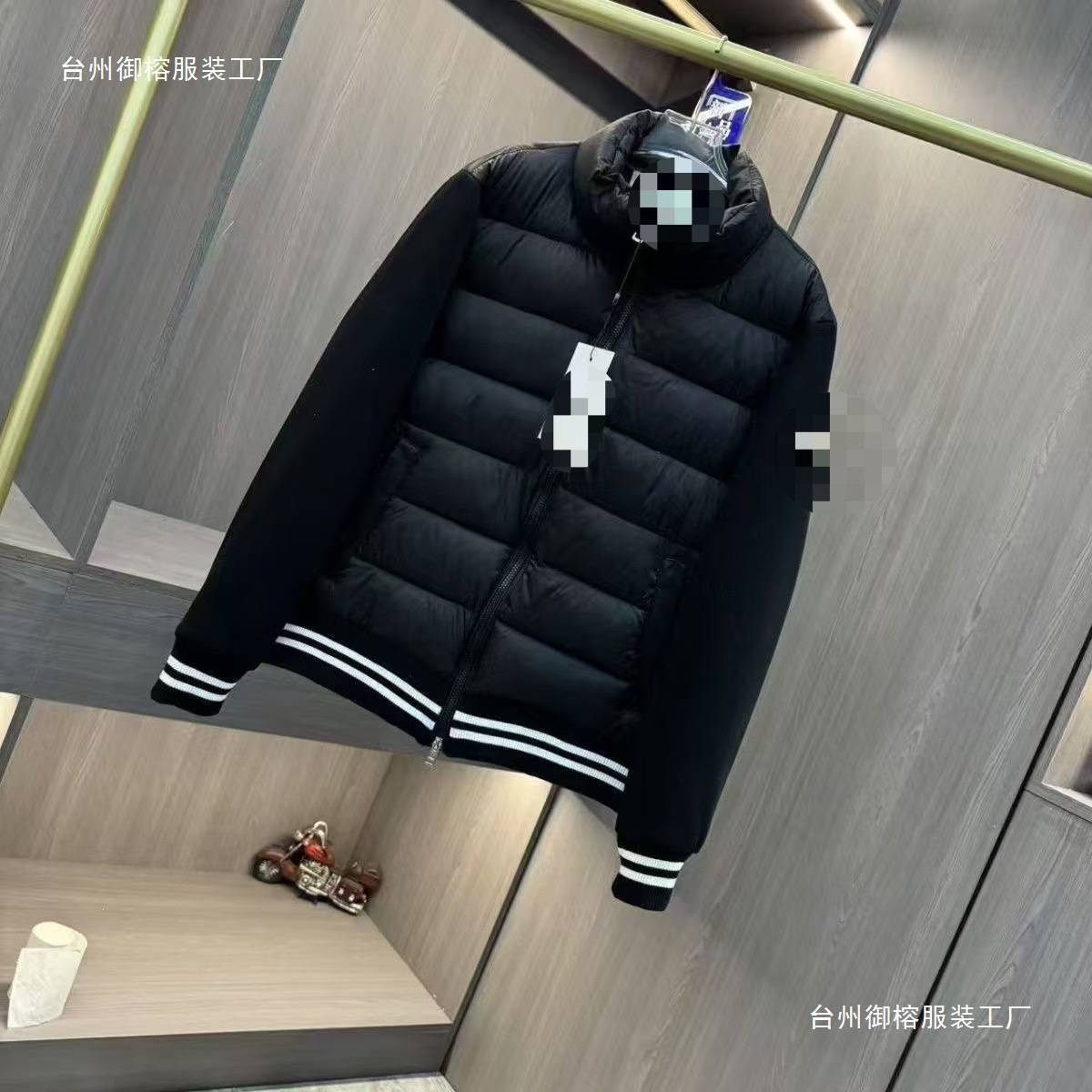 Kişi üçün yun qollu aşağı gödəkçə, dik yaxalıq