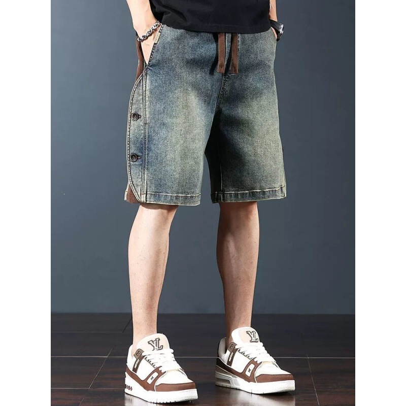 American-Style Trendy Denim Shorts for Men, Summer Loose Fit, Large Size Workwear Five-Point Pants, Stylish Slim Straight-Leg Outerwear