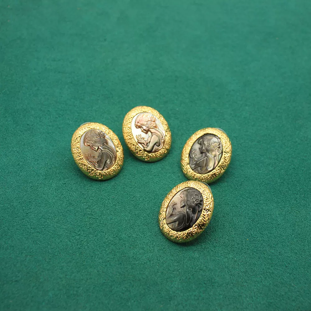 中古饰品高级感椭圆黑蝶贝雕925银针耳钉复古卡梅奥设计椭圆形