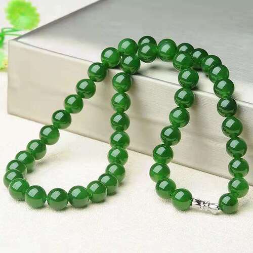 Taiwan sapphire necklace wholesale women's spinach green jasper bead necklace live supply jade necklace