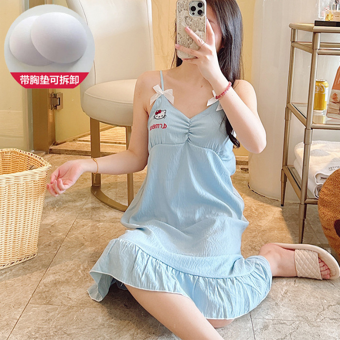 Pijama de cabina de verano nuevo con cojín de pecho de algodón dulce lindo simple pijama casero vestido al por mayor comercio exterior