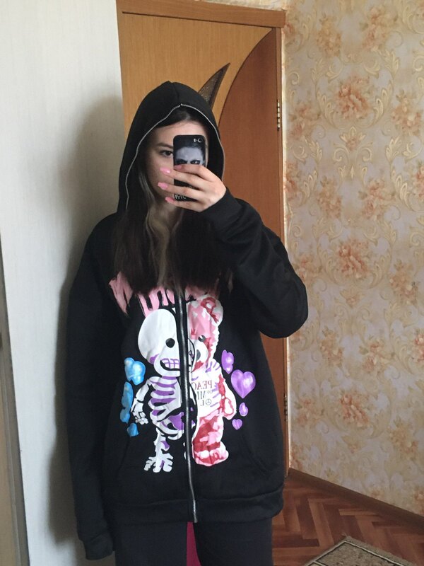 Streetwear Hoodie Zip Sweatshirt Fairy Trash Pullover Oversized Skull Bear Gothic Jacket Top