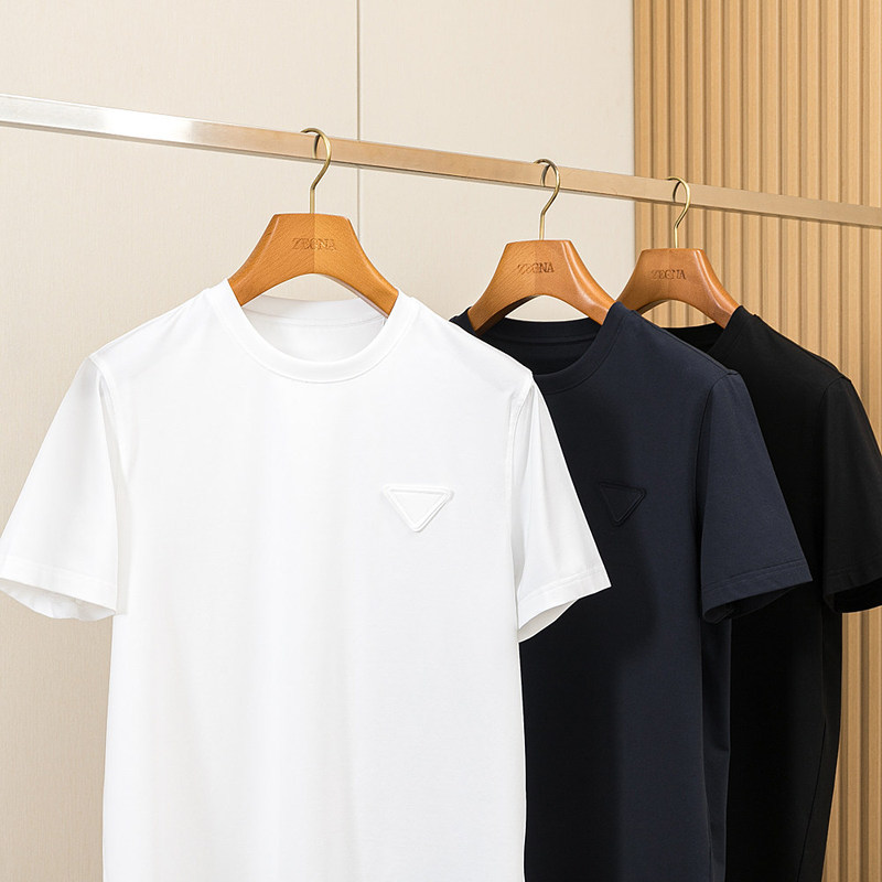 Giza45 Egyptian Long-Staple Cotton High-End Summer Men's Triangle Logo Cool Quick-Dry Fashion Round-Neck Short-Sleeve T-Shirt Trendy