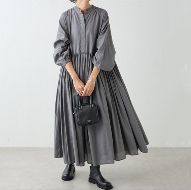 2023 Japanese Letian cotton and linen dress new Korean style long loose plus size pleated large swing casual dress