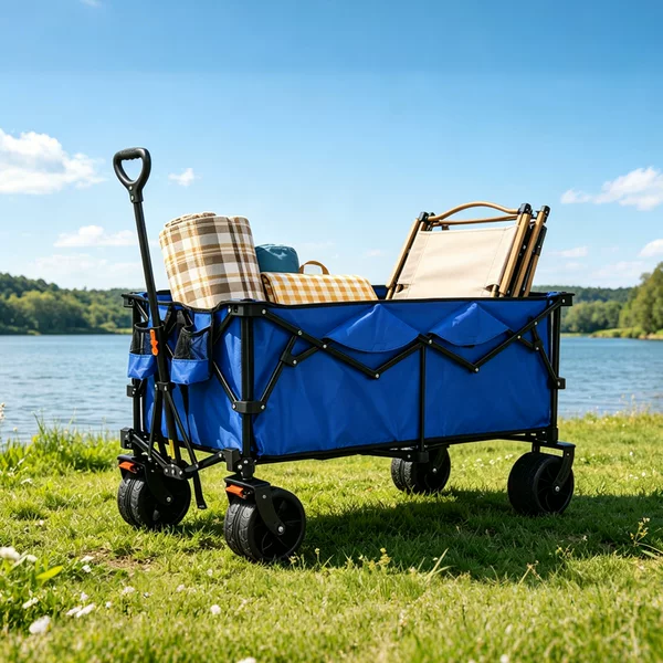 Multi-Functional Folding Camping Cart, Portable Outdoor Four-Wheel Trolley