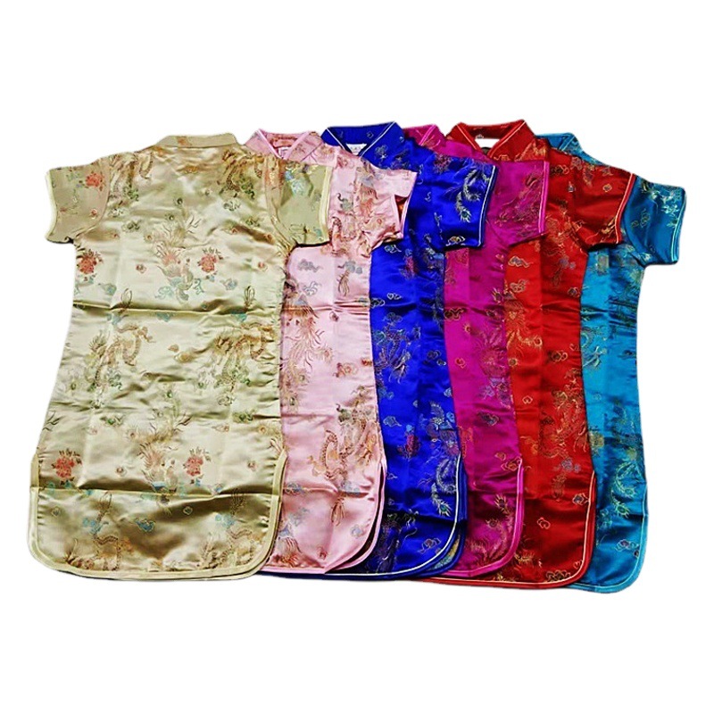 Little Suzhou Spring and Autumn dragon and phoenix brocade girl's cheongsam Red children's Chinese New Year greeting dress foreign trade dress