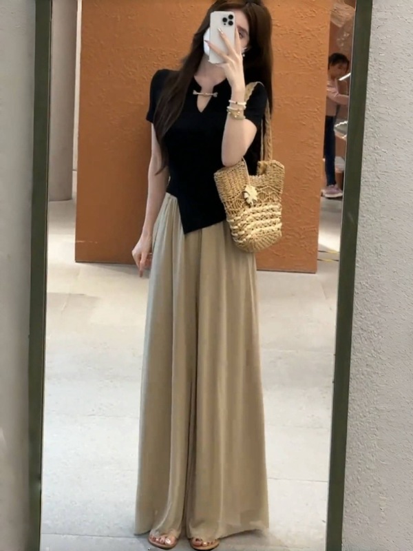 胖200斤大码女装夏新中式国风上衣阔腿裤两件套气质女神范套装女|undefined
