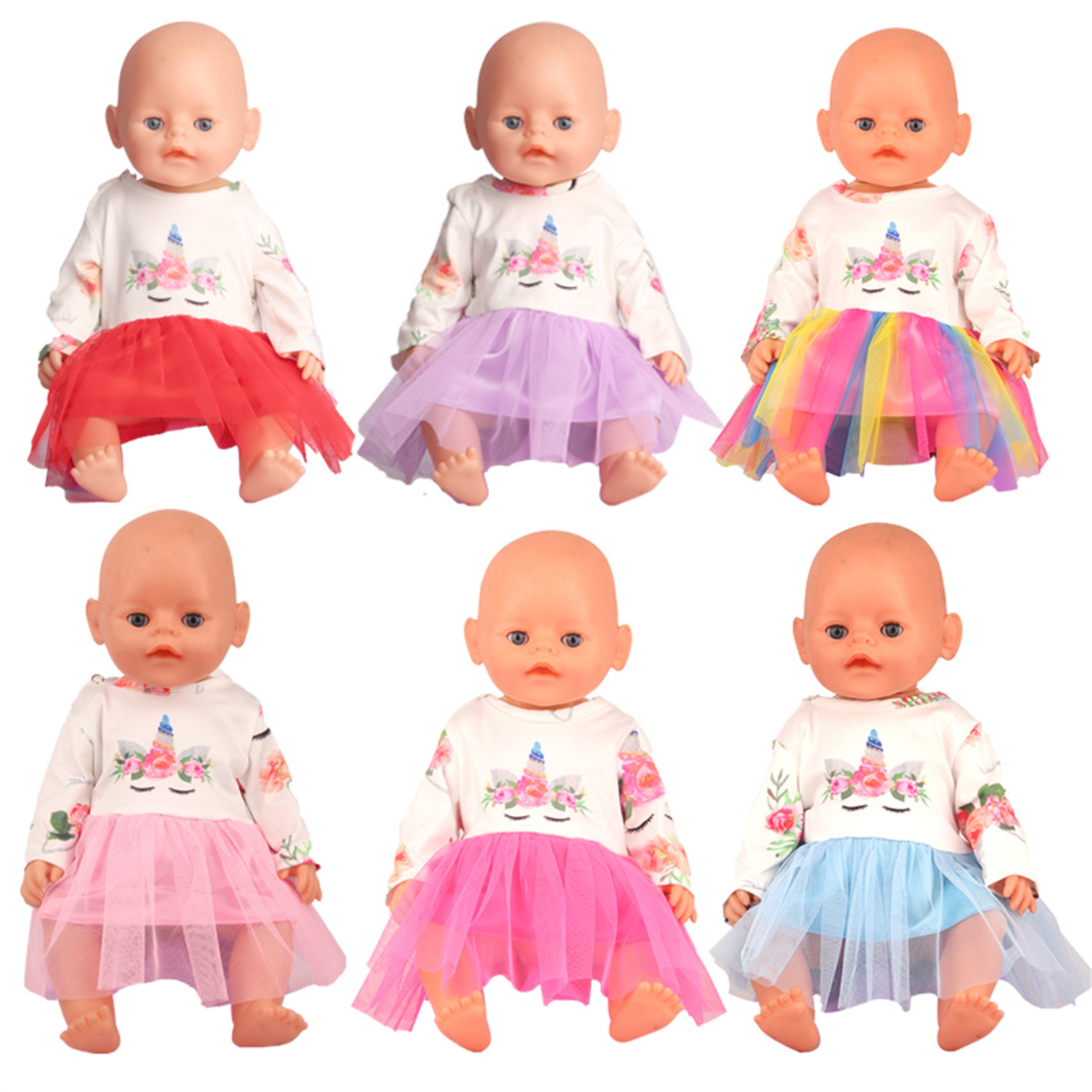 18 pulgadas American Girl Doll Casa de juegos Venta caliente Falda de gasa de unicornio 43cm Ropa de muñeca de renacimiento Falda de gasa de color