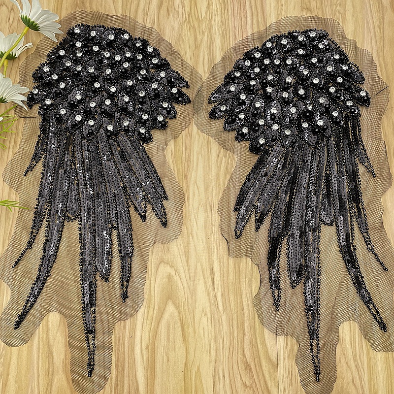 重工网布刺绣亮片珍珠衣领布贴 机器绣珠婚纱礼服钉珠装饰DIY辅料