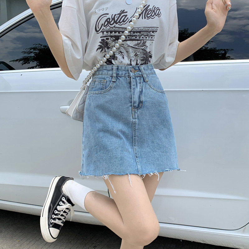 Thin design brand denim skirt
