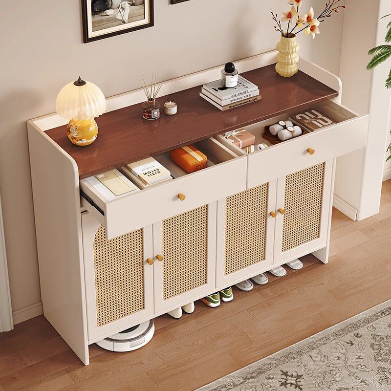 Solid Wood Shoe Cabinet for Home Use, Integrated Wall-Mounted Entryway Cabinet, Large Capacity Indoor Stainless Steel Cabinet