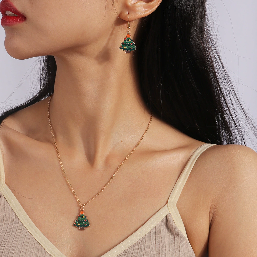Christmas necklace for elderly, accessory, earrings, set, for import