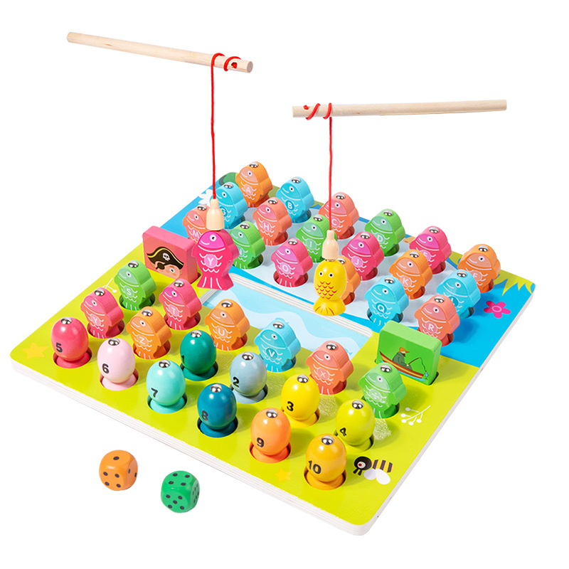 Niños juguetes de pesca magnéticos de madera puzzle niño niñas interactivo 3D pesca estereoscópica alfanuméricos juegos