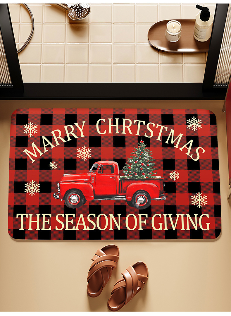 Cross-Border Amazon Christmas Truck Bathroom Toilet Diatom Mud Absorbent Non-Slip Floor Mat Stain-Resistant Entrance Door Mat