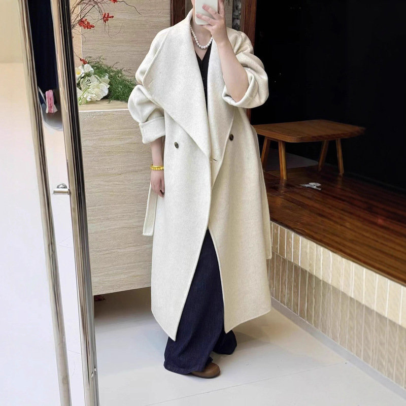 Autumn and Winter New Large Lapel Double-Sided Wool Outwear, Lazy Style, Thickeneded, Warm, Plus Fat, Long Outwear for Women