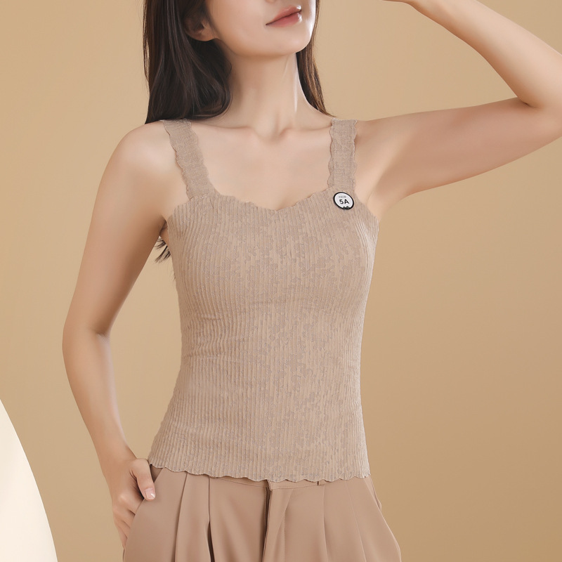 가을과 겨울 새로운 스타일 원활한 열 조끼 열 온도 변화 인쇄 고정 컵 여성을위한 아름다운 다시 레이스 서스펜더 바닥 속옷