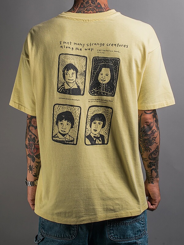 Strange Guy American Retro Casual Cartoon Character Pattern Yellow High Street Loose Direct Spray Men's T-Shirt Short Sleeve