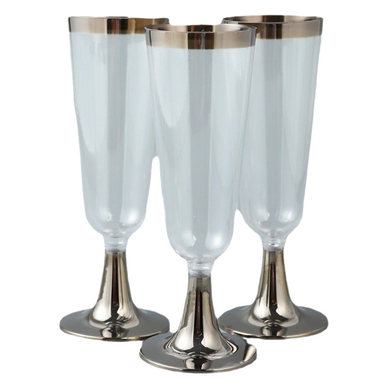 Gold Trimmed Champagne Glass 150ml Disposable Cocktail Glass Plastic Red Wine Glass Goblet Martini Glass