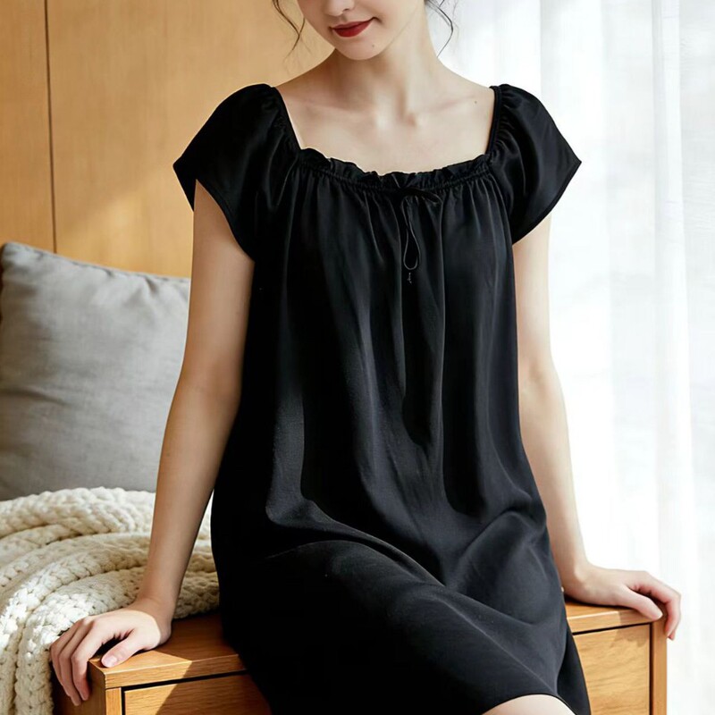 New Style French Satin Ice Silk Nightgown, Summer Loose-Fitting Home Wear Nightgown for Pregnant Mothers