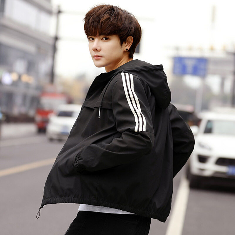 Nuevo 2022 primavera y otoño chaqueta guapa de los hombres tres barras cremallera chaqueta con capucha chaqueta uniforme de Béisbol Juvenil de los hombres