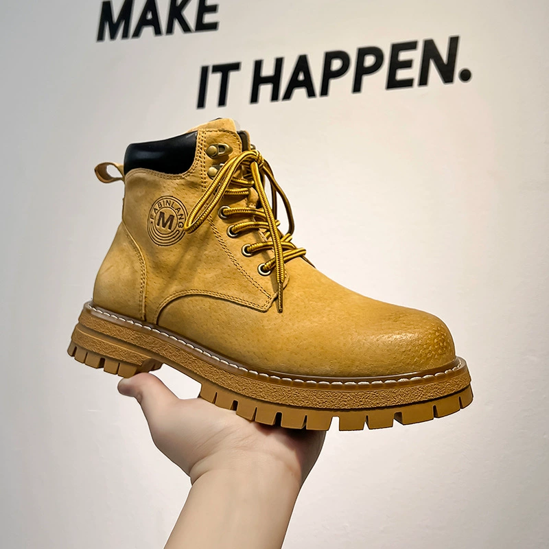 2024 Весенняя новая кожаная обувь среднего размера, модные короткие сапоги в британском стиле, походные ботинки в стиле ретро, мужские уличные повседневные короткие ботинки