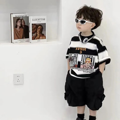 男の子2025年夏新作ベビー服セット半袖オーバーオールおしゃれでスタイリッシュな子供用ツーピースTシャツセット
